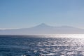 San Sebastian - Panoramic view from the port San Sebastian de La Gomera on volcano Pico del Teide Royalty Free Stock Photo