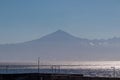 San Sebastian - Panoramic view from the port San Sebastian de La Gomera on volcano Pico del Teide Royalty Free Stock Photo