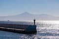 San Sebastian - Panoramic view from the port San Sebastian de La Gomera on volcano Pico del Teide Royalty Free Stock Photo