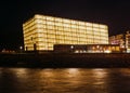 San Sebastian, Spain/Europe; 06/03/2020: The Kursaal Congress Hall and Auditorium at night in San Sebastian, Spain. Long exposure Royalty Free Stock Photo