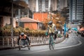 SAN SEBASTIAN, SPAIN - Nov 10, 2019: Disabled playing a race in the rain