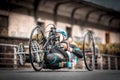 SAN SEBASTIAN, SPAIN - Nov 10, 2019: Disabled playing a race in the rain