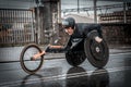 SAN SEBASTIAN, SPAIN - Nov 10, 2019: Disabled playing a race in the rain