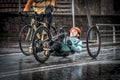 SAN SEBASTIAN, SPAIN - Nov 10, 2019: Disabled playing a race in the rain