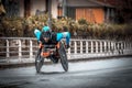 SAN SEBASTIAN, SPAIN - Nov 10, 2019: Disabled playing a race in the rain