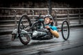 SAN SEBASTIAN, SPAIN - Nov 10, 2019: Disabled playing a race in the rain