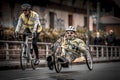 SAN SEBASTIAN, SPAIN - Nov 10, 2019: Disabled playing a race in the rain