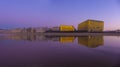 SAN SEBASTIAN, SPAIN - SEPTEMBER 04, 2018: Auditorium reflected in the water of the beach where the San Sebastian film festival is Royalty Free Stock Photo