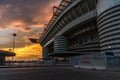 San siro stadium of milan and ticket office at sunset