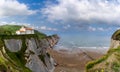 The San Telmo Hermitage chapel and Flysch rock formations on the Basque Country coast in Zumaia Royalty Free Stock Photo