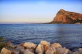 Sunset on beach of San Vito Lo Capo, Sicily with view on Mount Monaco Royalty Free Stock Photo