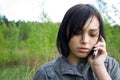 San young girl talking on telephone