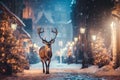 Sana\'s magic deer walks down the street of Christmas town