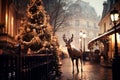 Sana\'s magic deer walks down the street of Christmas town