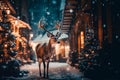 Sana\'s magic deer walks down the street of Christmas town