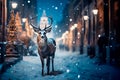 Sana\'s magic deer walks down the street of Christmas town