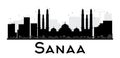 Sanaa City skyline black and white silhouette. Royalty Free Stock Photo