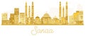 Sanaa City skyline golden silhouette. Royalty Free Stock Photo