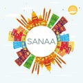 Sanaa Yemen Skyline with Color Buildings, Blue Sky and Copy Sp