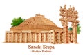 Sanchi Stupa a Buddhist comple in Raisen District of the State of Madhya Pradesh, India Royalty Free Stock Photo