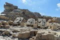 Sanctification reliefs on West Terrace on top of Nemrut Mountain.Turkey Royalty Free Stock Photo