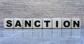 SANCTION - word on wooden cubes on a gray background