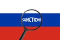 Sanctions against Russia with magnifier glass