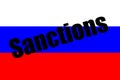 Sanctions against Russia imposed by Western countries. Russia flag.