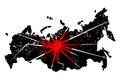 Sanctions against Russia. Silhouette of map of Russian federation with red sanction effect. Collapse and destruction