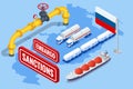 Sanctions, embargo on Russian gas and oil. Russia aggressor, war. Transportation, delivery, transit of natural gas