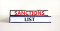 Sanctions list symbol. Books with concept words Sanctions list on beautiful white background. Business political sanctions list