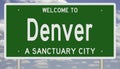 Sanctuary city road sign for Denver