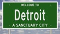 Sanctuary city road sign for Detroit