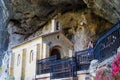 Sanctuary of Covadonga in Cangas de Onis, Asturias, Spain. Monastery inside of a cave. Historic symbol of the spanish reconquest