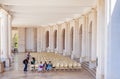 View of Sanctuary of Fatima, Portugal. Basilica of Our Lady of the Rosary seen from and through the colonnade Royalty Free Stock Photo