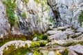 Entrance Panorama of the Source of SoÃÂa River, Main Pond Cave in Julian Alps. Bovec, Gorizia, Slovenia, Europe