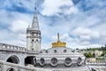 Sanctuary of Lourdes. Dome of The Basilica of Our Lady of the Rosary. The Golden Crown and the Cross Royalty Free Stock Photo