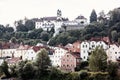 Sanctuary Mariahilf and old houses on the hill in Passau, German