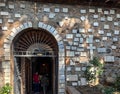 Sanctuary of Our Lady of Love in Rome, Italy, image-mosaic of Mary, Our Lady of Love on the entrance gate. Inscription: Mother of