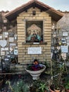 Sanctuary of Our Lady of Love in Rome, Italy, image-mosaic of Mary, Our Lady of Love on the entrance gate. Inscription: Mother of