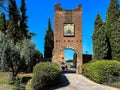 Sanctuary of Our Lady of Love in Rome, Italy, image-mosaic of Mary, Our Lady of Love on the entrance gate. Inscription: Mother of