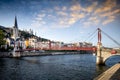 Lyon, Eglise Saint George seen from the Passerelle St. George Walkways. France. Royalty Free Stock Photo