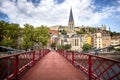 Lyon, Eglise Saint George seen from the Passerelle St. George Walkways. France. Royalty Free Stock Photo