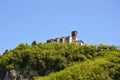 The sanctuary Santuario della Madonna della Ceriola in Monte Isola on the top of green hill, Lake Iseo, Italy