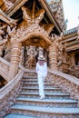 The Sanctuary of Truth wooden temple in Pattaya Thailand, sculpture of Sanctuary of Truth temple Royalty Free Stock Photo