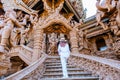 The Sanctuary of Truth wooden temple in Pattaya Thailand, sculpture of Sanctuary of Truth temple Royalty Free Stock Photo