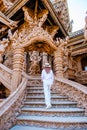 The Sanctuary of Truth wooden temple in Pattaya Thailand, sculpture of Sanctuary of Truth temple Royalty Free Stock Photo