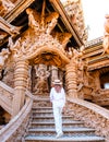 The Sanctuary of Truth wooden temple in Pattaya Thailand, sculpture of Sanctuary of Truth temple Royalty Free Stock Photo