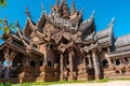 The Sanctuary of Truth wooden temple in Pattaya Thailand, sculpture of Sanctuary of Truth temple Royalty Free Stock Photo