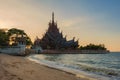 The Sanctuary of Truth wooden temple in Pattaya Thailand, sculpture of Sanctuary of Truth temple